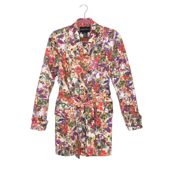 ETCETERA Floral Print Belted Trench Coat Cotton Blend Colorful Summer Women's 6 - Picture 1 of 12